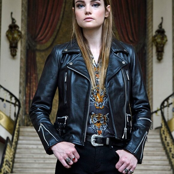 Women's Black Leather Jacket - Picture 1 of 10